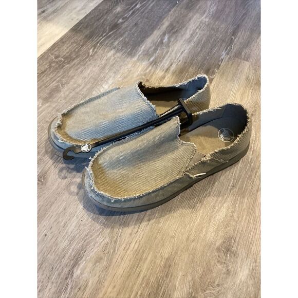 Crocs Men's Santa Cruz Canvas Loafer Slip On Shoes Khaki/Khaki Size 8 - Picture 2 of 7